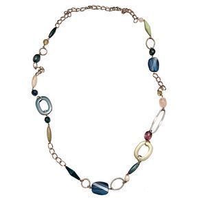 Fashion Long Multicolor Necklace Beaded on a Chain Resin